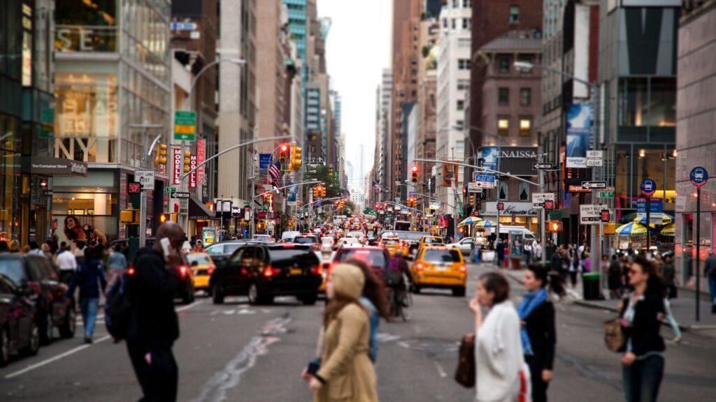 picture of a lot of people walking in New York City