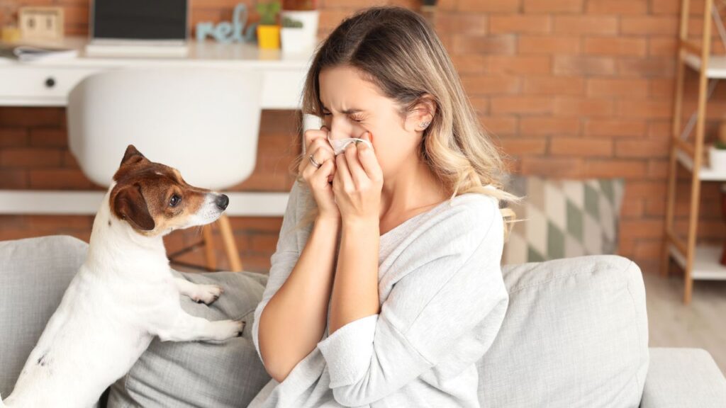 woman with pet hair allergy