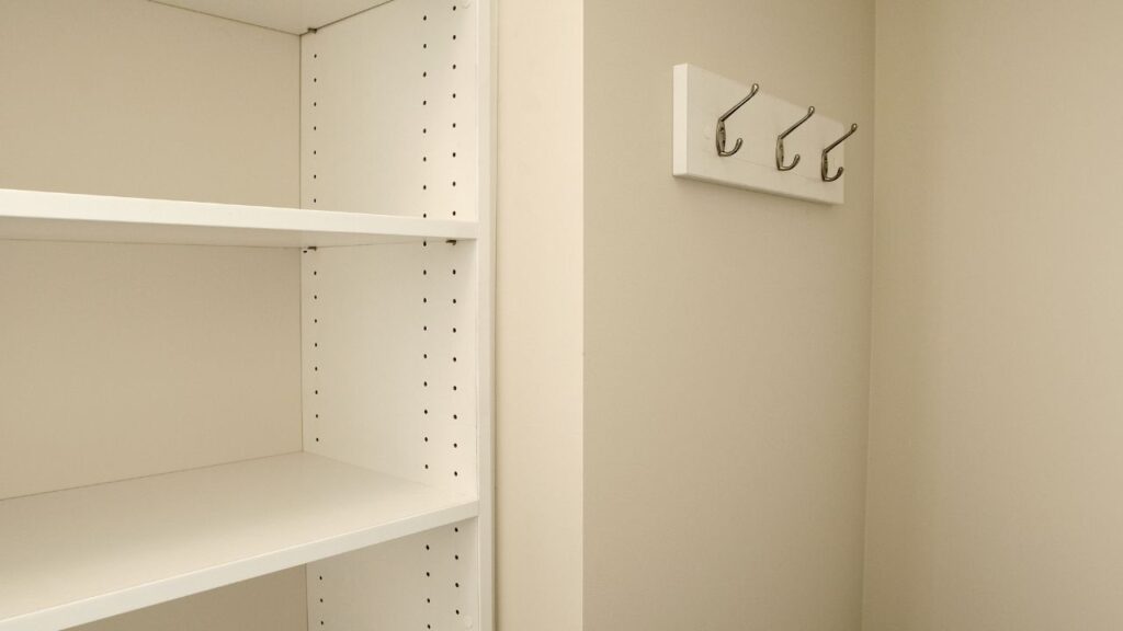 shelves and hooks to optimize space