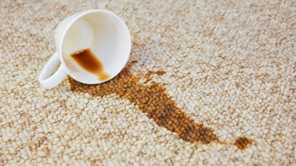 spilled coffee on beige carpet