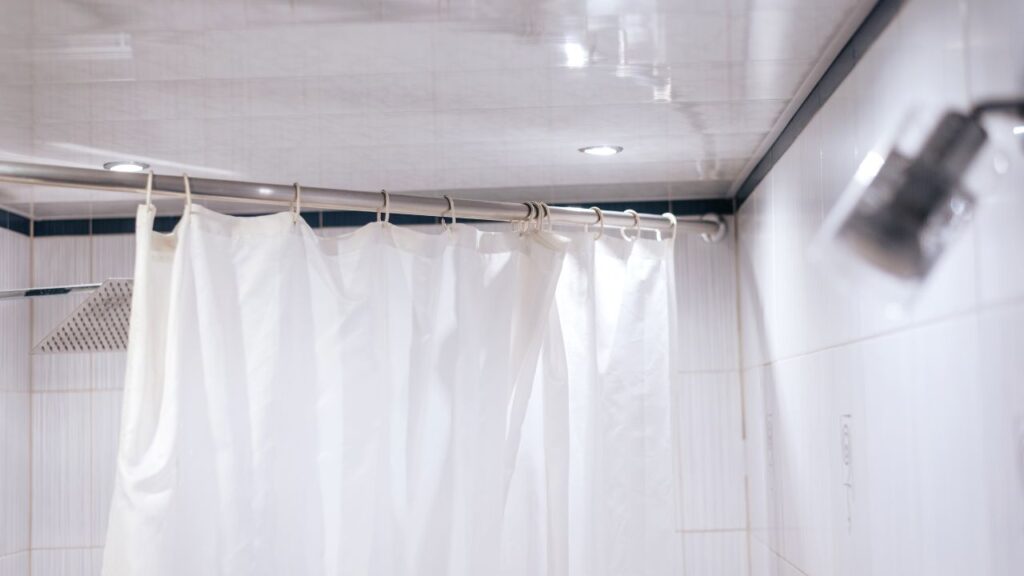 hanging shower curtain