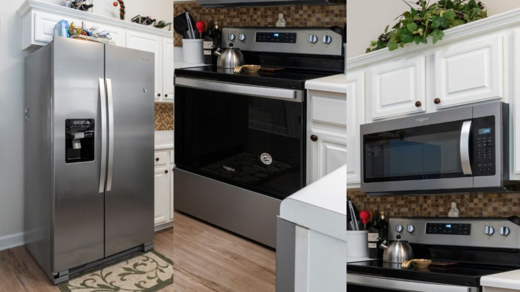 refrigerator, oven and microwave