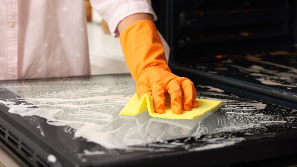 cleaning glass oven door soap