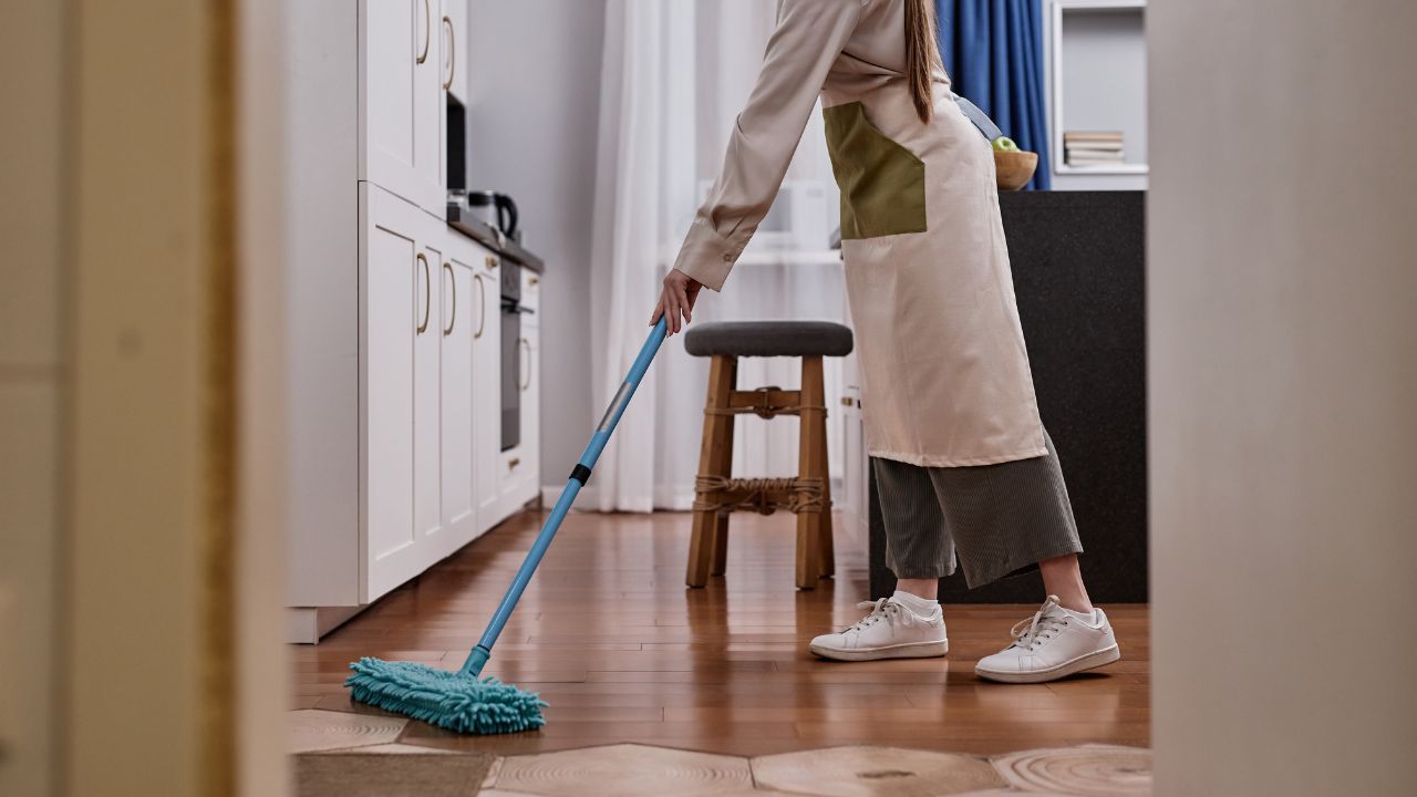 mopping wood apartment floor