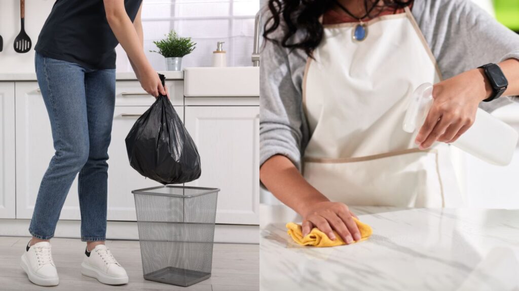 removing-kitchen-trash-and-cleaning-counter
