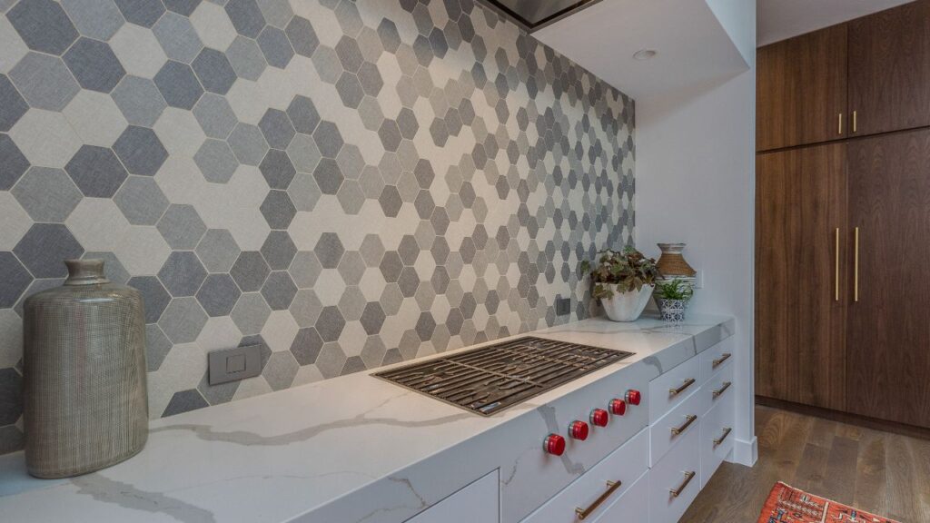 kitchen blue tile wall