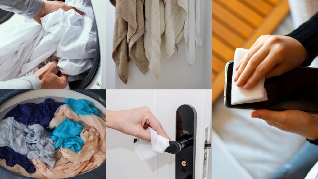 washing-sheets-towels-desinfect-phone-damp-clothes-wipe-door-handle